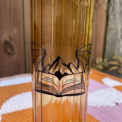 Handmade Glass Water Bottle – Dragon Wings & Book Mountain (21oz)