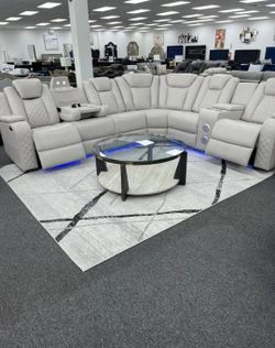 Power Reclining Sectional w/LED light, Wireless surround system, USB charger, & more 
