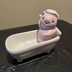 Vintage Ceramic Pig In A Bathtub Figurine 5.5”H x 6.5”L x 3.5”W