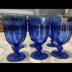 Rare 6 Cobalt Blue Glasses Vintage