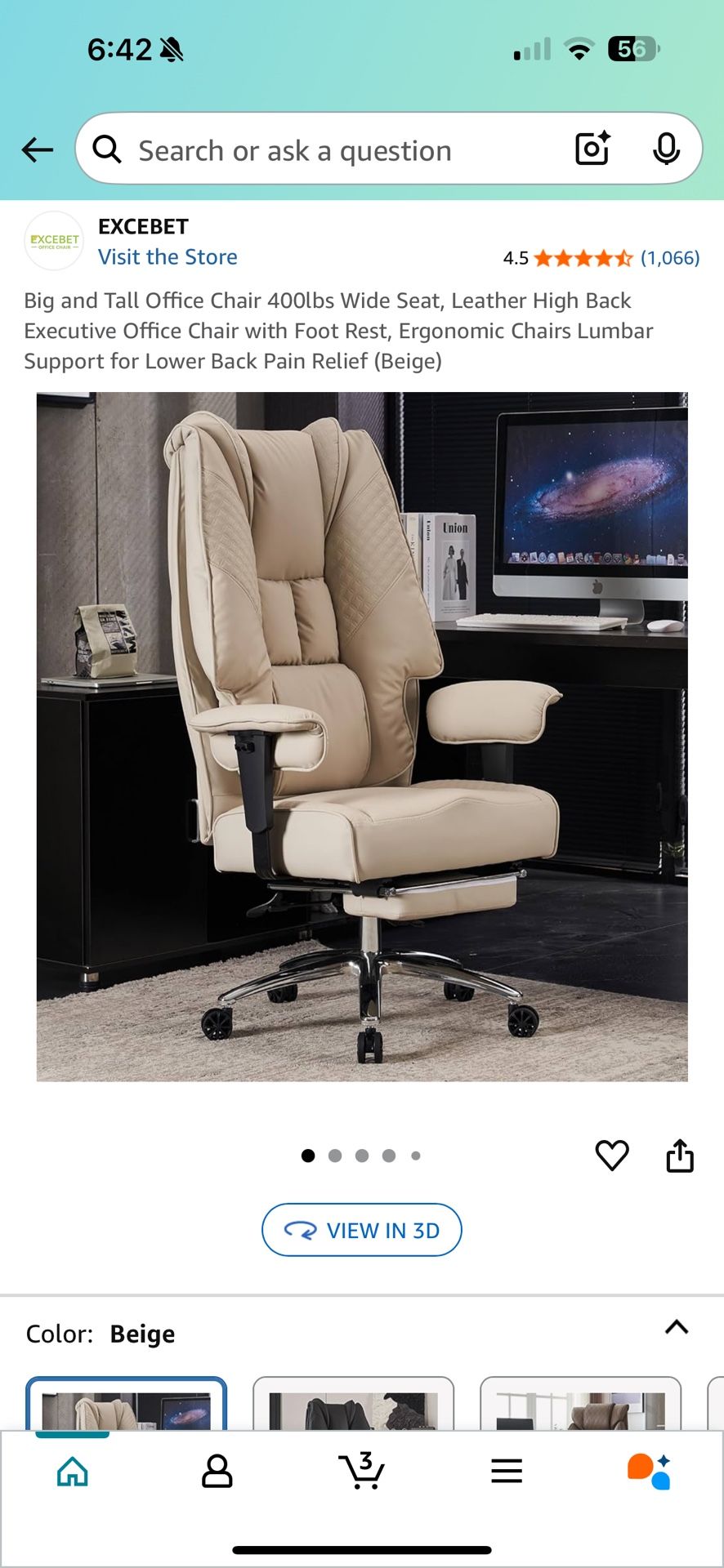 Brand New Beige Tall Back Big & Tall (400lbs) Tall Back Executive Office Chair w/Adjustable Armrests