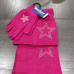 NWT Kids Winter Hat, Gloves, and Scarf Set one size fits most 5-7 yrs pink