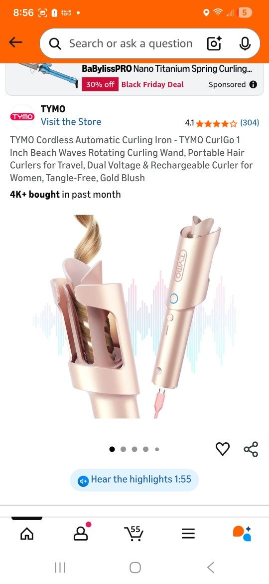 TYMO Cordless Wave Beach Curls 1 Inch