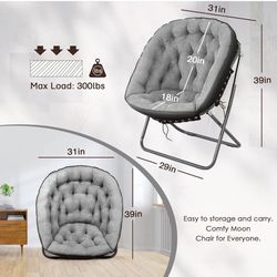 Saucer Chair for Adults,Folding Saucer Chair,Oversized Saucer Chair,Comfy Foldable Chair for Bedroom,Moon Chair，300 lbs (Grey)