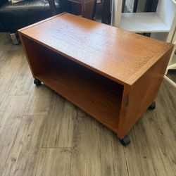 Mid Century Teak  Wood Tv Stand With Wheels 33 1/2 Wide 16 1/2 Deep 18 Tall