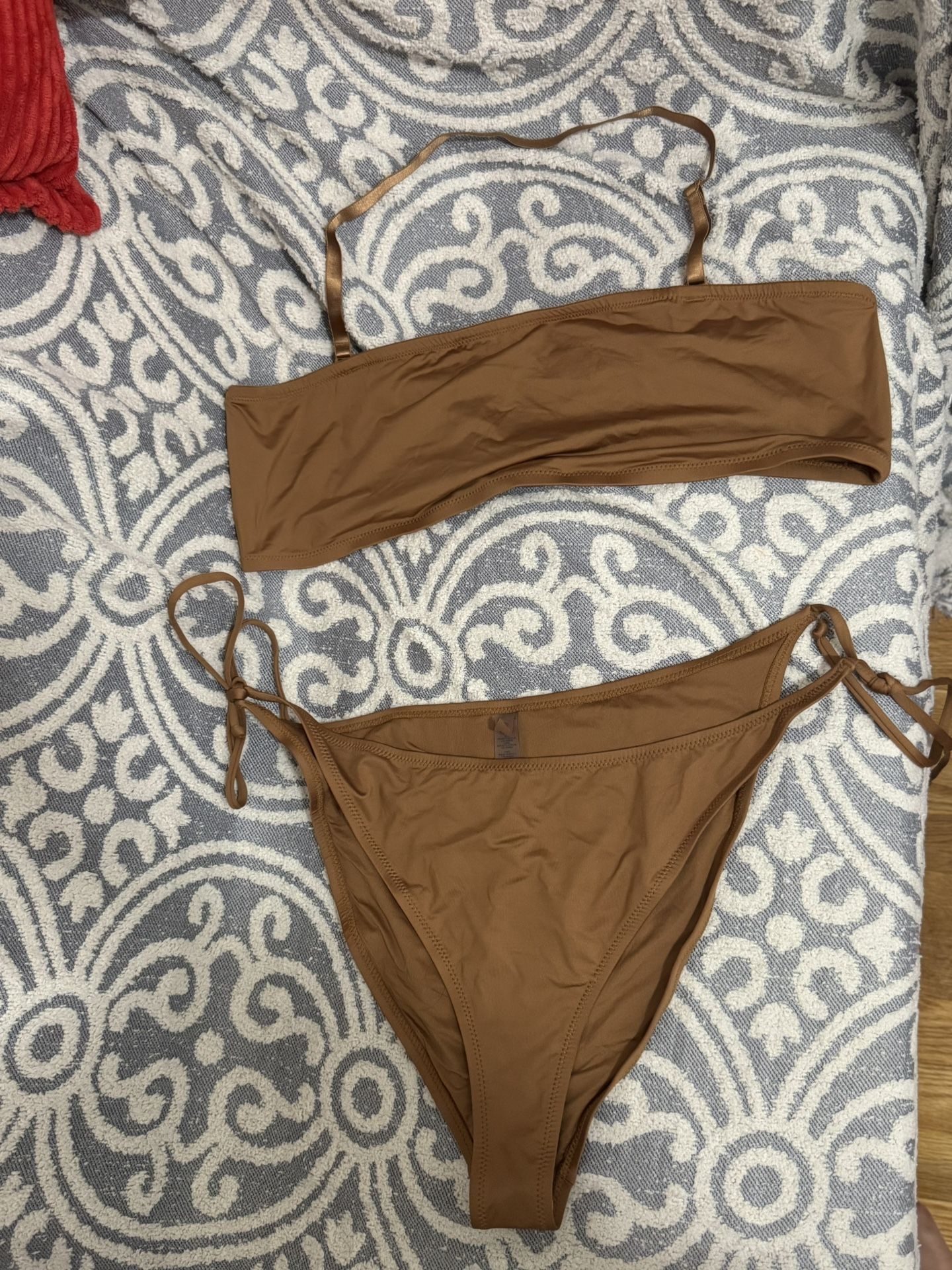 SKIMS Size 4X Bandeau Top + Bikini Bottom Set Almond Women’s Swim NWT