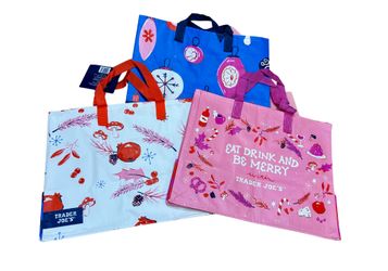 Trader Joes Mini Reusable Christmas Bundle Of 3 Gift Bags 