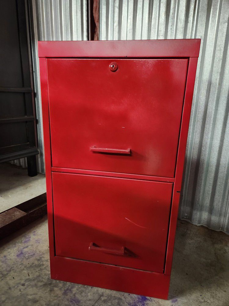 Red Metal Filing Cabinet