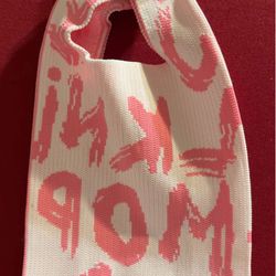 Knit Mini Tote Bag – Pink & White Graphic Print