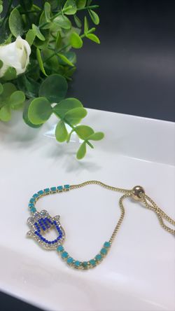 NO FADE Adjustable Sterling Silver Plated Evil Eyes Charm Bracelet