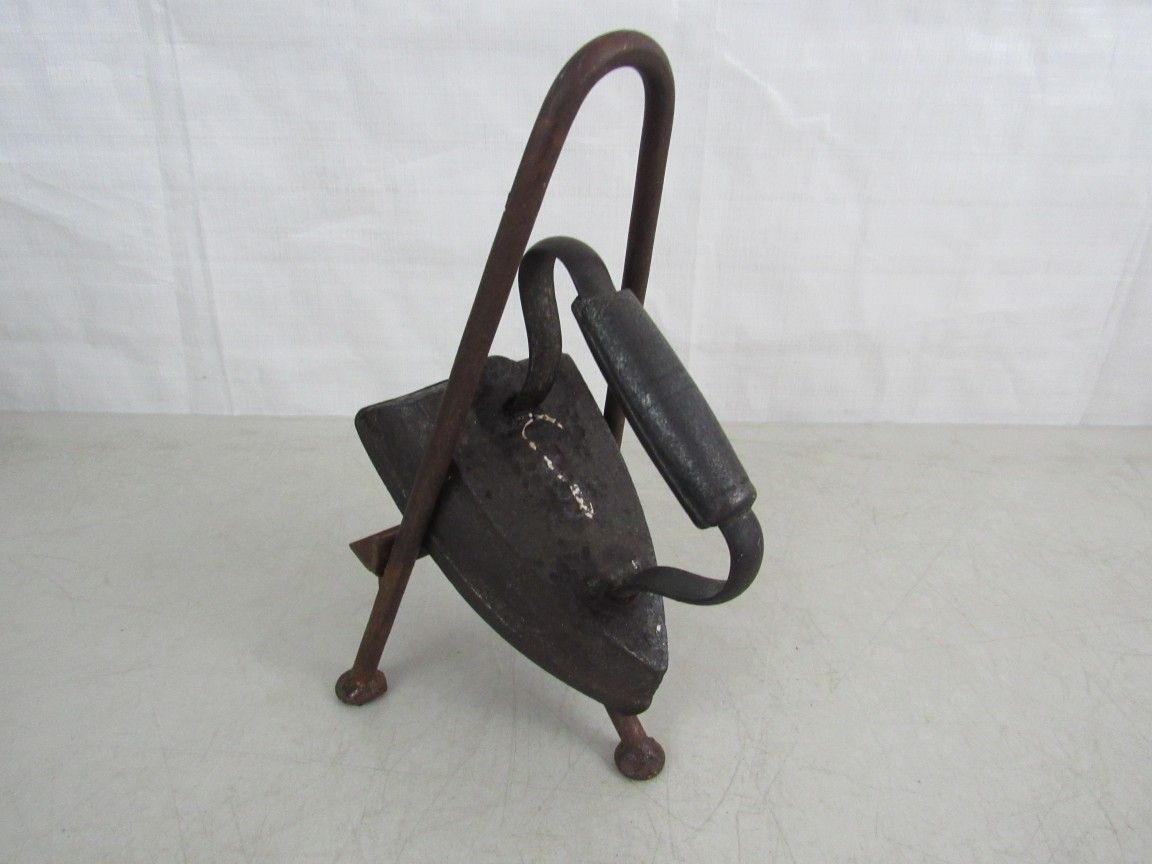 Antique Cast Iron Flat Iron Clothes Press & Folk Art Holder


