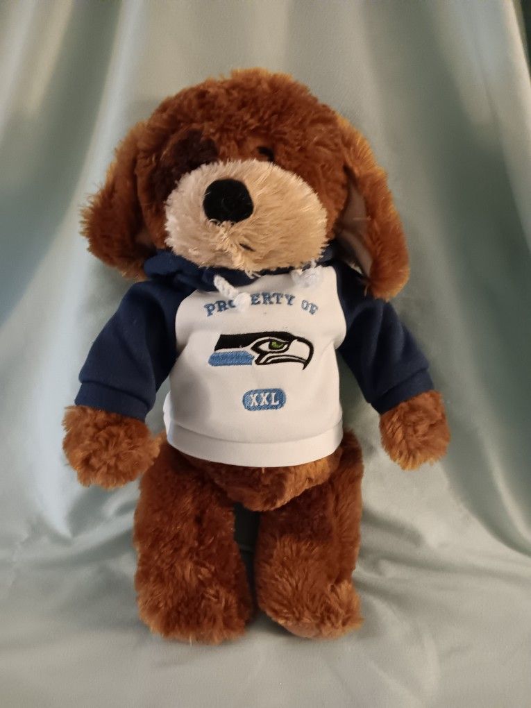 Super Soft STUFFED DOGGIE WEARING A SEAHAWKS HOODIE - So Cute! Brand New