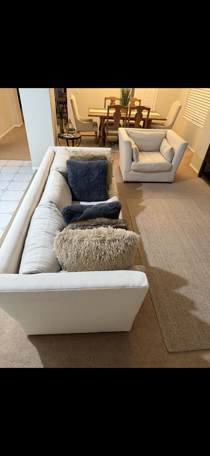 Living Room Set – Sofa & Armchair (Neutral Color)