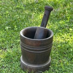 Antique Primitive 19th Century Wooden Mortar And Pestle