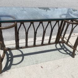 Vintage Mid Century Modern 70s Ficks Reed Wrapped Console Bamboo Rattan