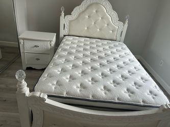 Full size bed, mattress, nightstand