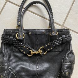 Vintage Coach Hamptons Black Leather Carryall Braided Business Satchel Bag