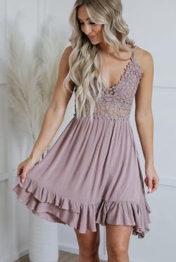 Brand New Country Flower Crochet Muave Green Dress