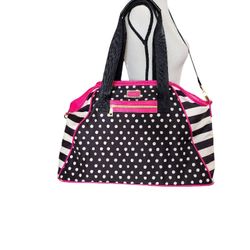 Betsey Johnson striped polka dot weekender duffel bag