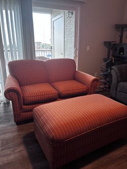 Red Plaid Loveseat and Ottoman Set