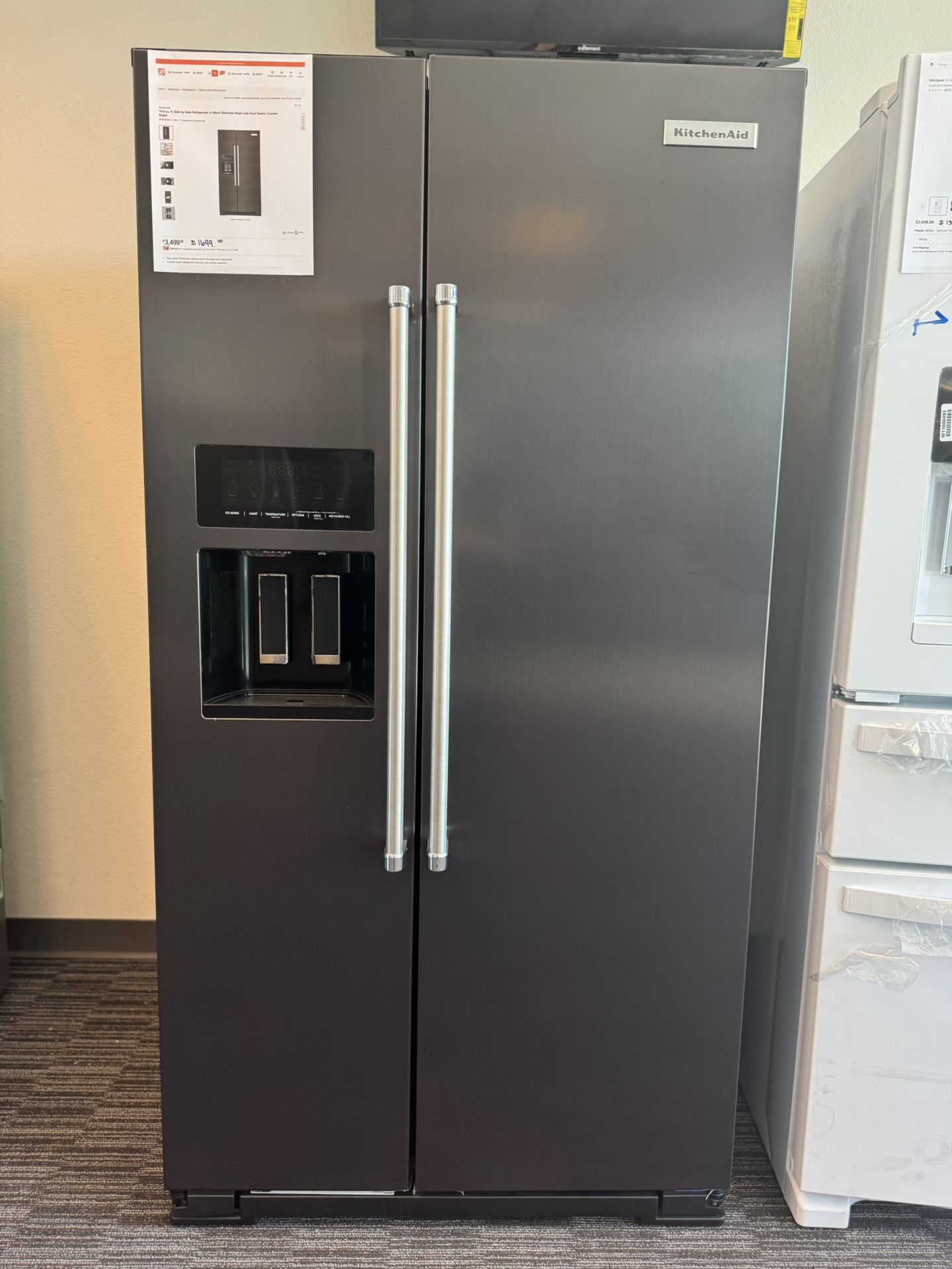 KitchenAid Side By Side Refrigerator In Black Stainless Steel With Print Shield In Counter Depth