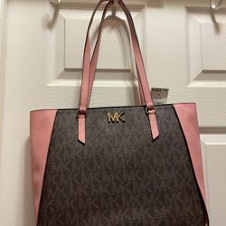 New Michael korse Sylvia Signature Medium Tote In The Brown And Primrose 