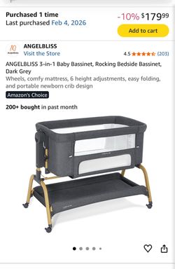 Angelbliss 3-in-1 Rocking Bedside Bassinet Dark Grey