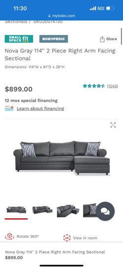 Gray Sofa Couch Right Arm Facing Sectional