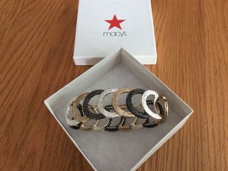 Flexible bangle bracelet in gold, silver & pewter