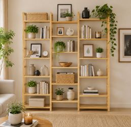 Bamboo Triple Wide Shallow Bookshelves