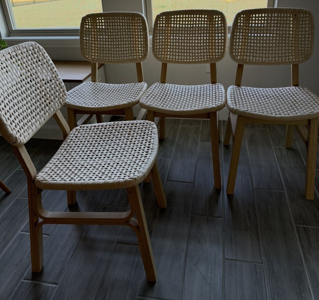 Set of 4 Woven Dining Chairs – Natural Wood