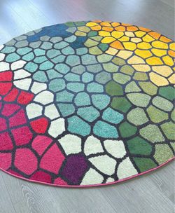 Colorful 8x8 ft Round Mosaic Pattern Area Rug