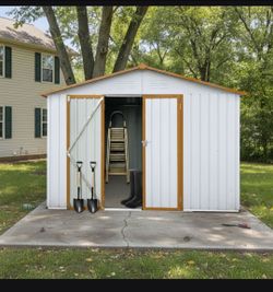 10x12 Ft Metal garden sheds outdoor storage sheds White+Yellow