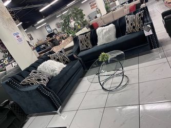 Black Velvet Sofa and Loveseat Set