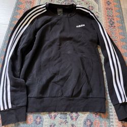 Adidas Sweatshirt Womens Medium 3 Stripe Essentials Crew Neck Pullover Black