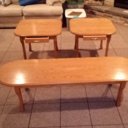 HANDCRAFTED SOLID OAK Coffee Table and 2 End Tables 
