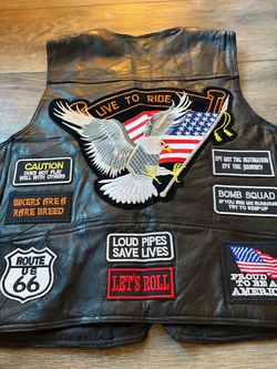 Vintage Y2k Genuine Buffalo Leather Biker Ride Motorcycle Patchwork Vest Large