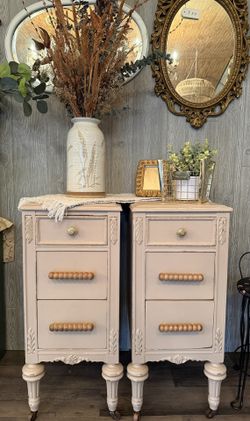 Gorgeous Earth Tone Beige Antique Matched Nightstands 