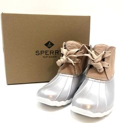 NIB Sperry Womens Duck Boots Saltwater 2 Rose Pink Silver Leather Size 10