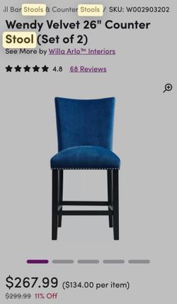 Blue Velvet Barstool set of 2