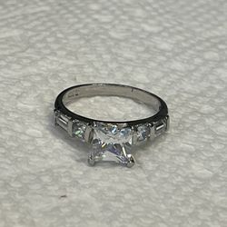 925 Sterling Silver Princess Cut Engagement Ring 