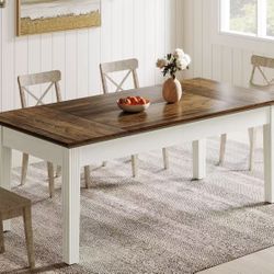 F2006 62-Inch Dining Table, Farmhouse Rectangular Kitchen Table for 4-6