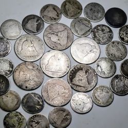 Ugly Nasty Seated Liberty Quarters And Dimes - Like 70% Under Spot 