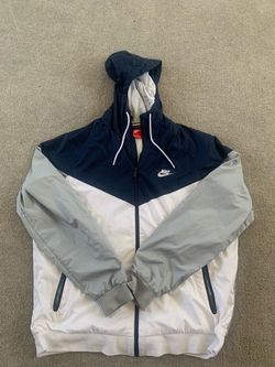 Nike Windrunner Windbreaker Jacket White Navy Blue Full Zip Hooded Size XL