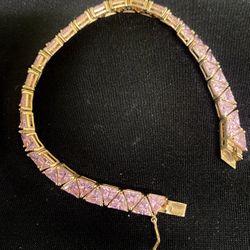 Silver Gold Plated 8” Pink Stone Bracelet 50% Off!