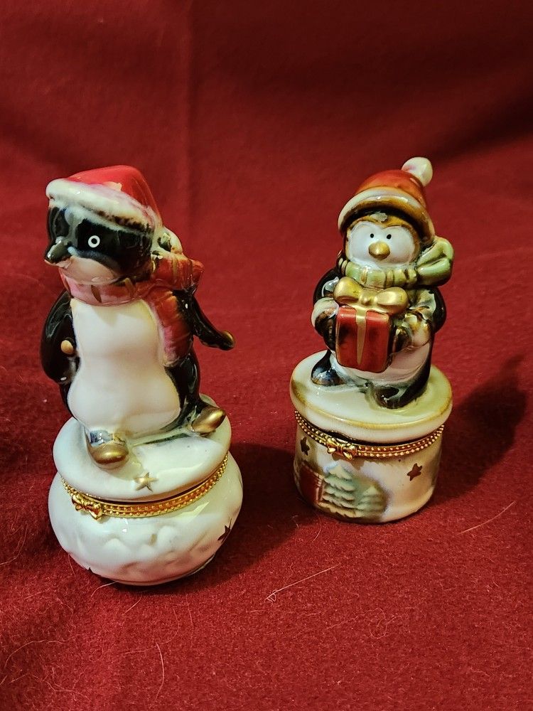 Christmas 2 Penguin Porcelain Limoge Keepsake Box