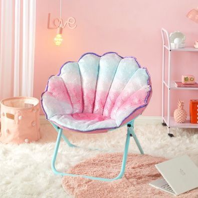 Justice Faux Fur Folding Chair Mermaid Scalloped Holographic ⭐️ NEW IN BOX ⭐️ CYISell