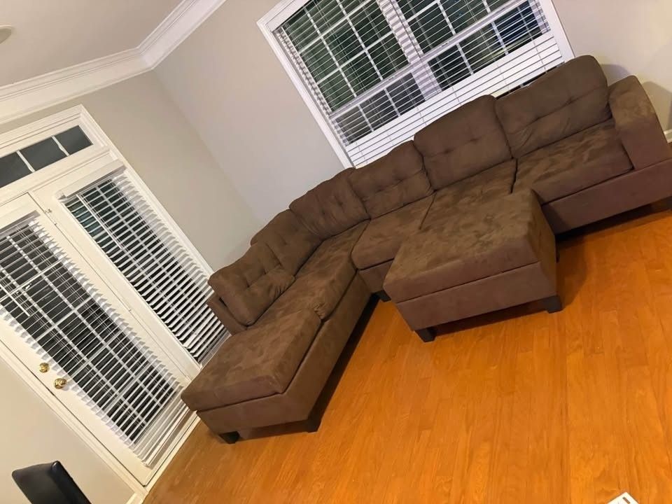 Brand New Brown/ Chocolate Brown L Shape Sectional Sofa W Cup Holders - Ottoman 