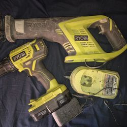 Ryobi Saw And Drill With Battery And Charger
