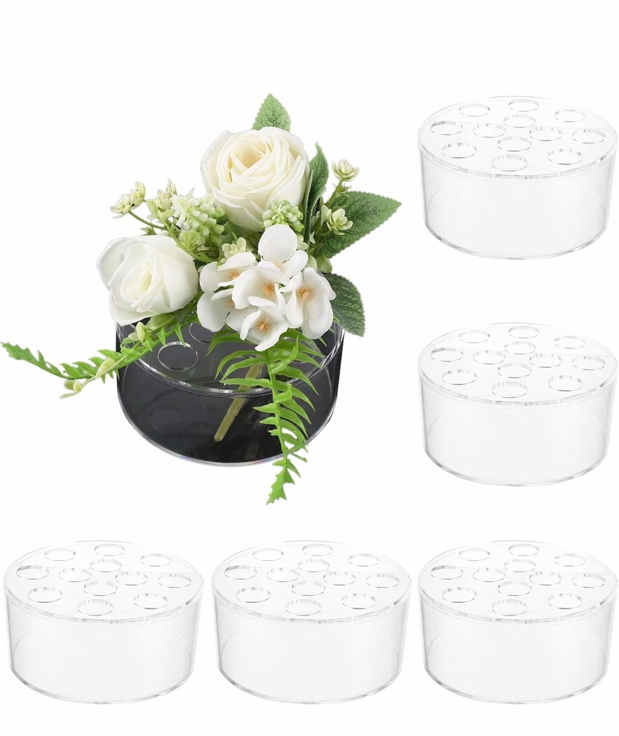 10 Acrylic Flower Vases with 12 Holes, Low Centerpiece Table Decor